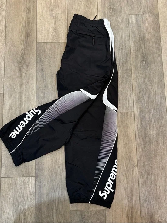 Umbro Black Track Pants with White Panels and Supreme Branding - Picture 3 of 4